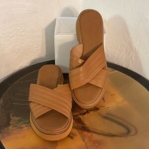 Madewell Crisscross Leather Slide Sandals, Size 7.5, Tan/Brown